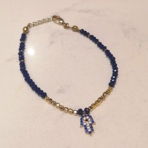 Beautiful hamsa hand adjustable beaded bracelet blue